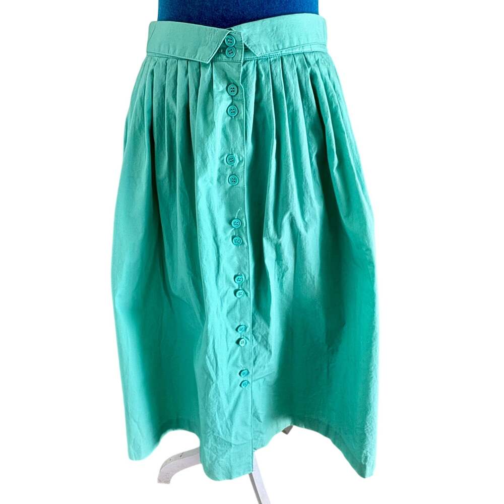 Vintage 70's Axiom Aqua Rockabilly Western Pleated Button Midi Skirt Cottage